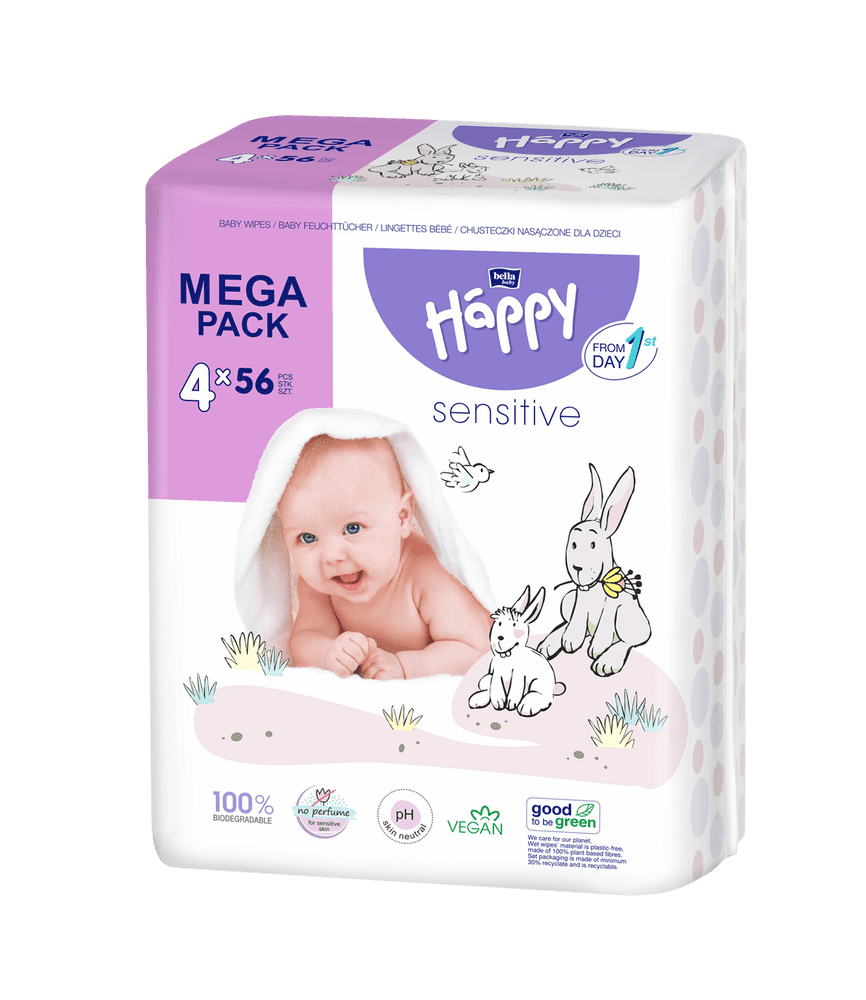 Bella Happy Baby mega pack čistiace obrúsky sensitive 4 x 56 ks